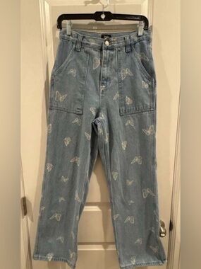 Simple Society Blue Butterfly Print Straight Leg Denim Jeans